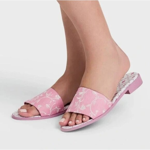 Hill House The Summer Slide Sandals Pink Embroidery Flats Size EU 35 - Picture 1 of 10